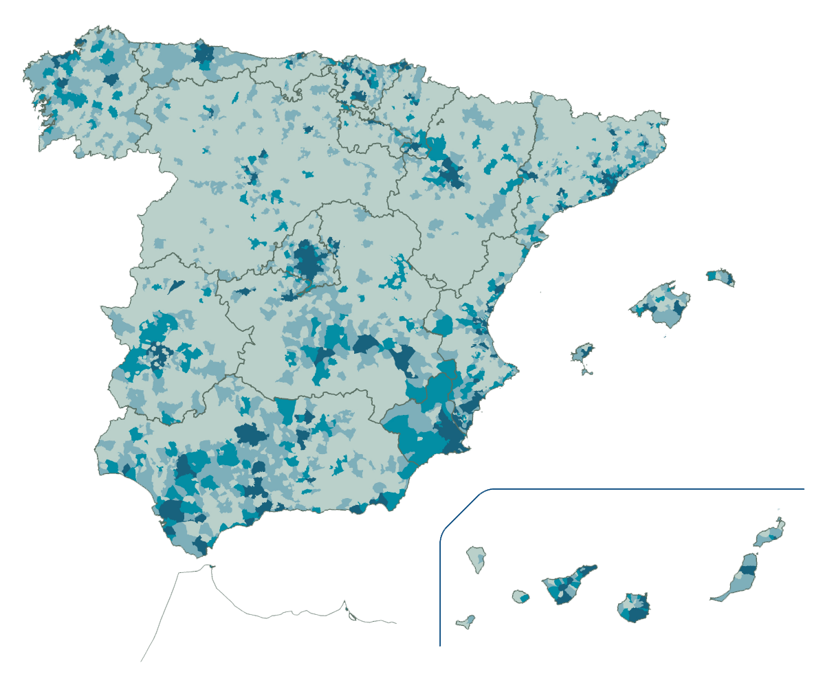 Municipios españoles por tramos de financiación 2016